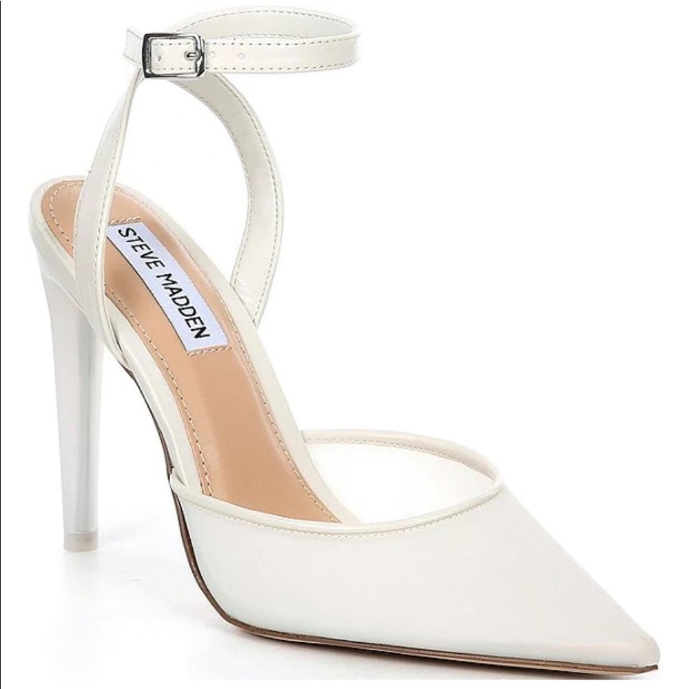 Steve Madden Alexis Ankle Strap Pointed Tow Pump in White